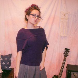 Purple Short Sleeve Cowl Neck Sweater